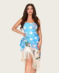 Riviera Print One-Piece Swimsuit with Fringed Wrap Skirt Cover-Up - Noētic