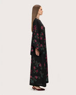 Satin Black Botanical Printed Kaftan - Noētic