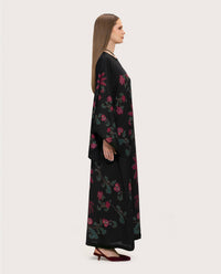 Satin Black Botanical Printed Kaftan - Noētic