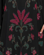 Satin Black Botanical Printed Kaftan - Noētic