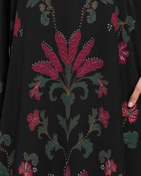 Satin Black Botanical Printed Kaftan - Noētic