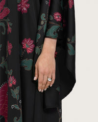 Satin Black Botanical Printed Kaftan - Noētic