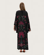 Satin Black Botanical Printed Kaftan - Noētic