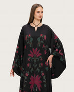Satin Black Botanical Printed Kaftan - Noētic