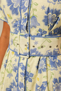 Short Sleeve Linen Shirt Dress with Floral Pattern in Soft Shades - Noētic