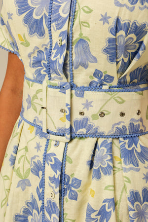 Short Sleeve Linen Shirt Dress with Floral Pattern in Soft Shades - Noētic