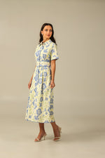 Short Sleeve Linen Shirt Dress with Floral Pattern in Soft Shades - Noētic