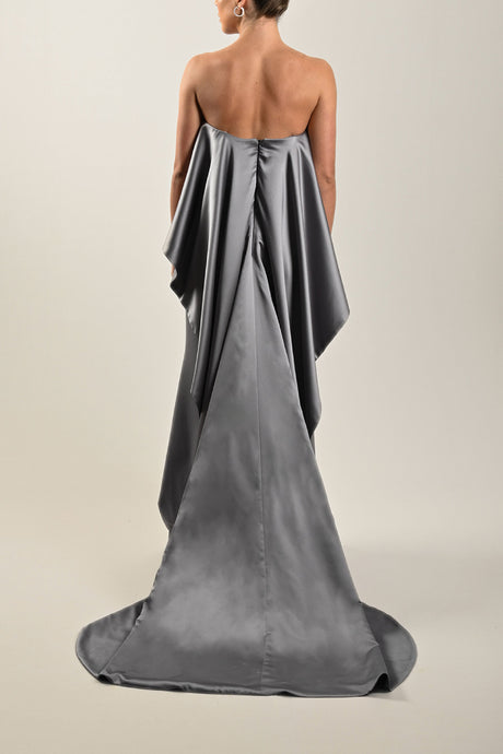 Sleeveless Long Crepe Dress – Elegant Grey Modest Style for Women - Noētic