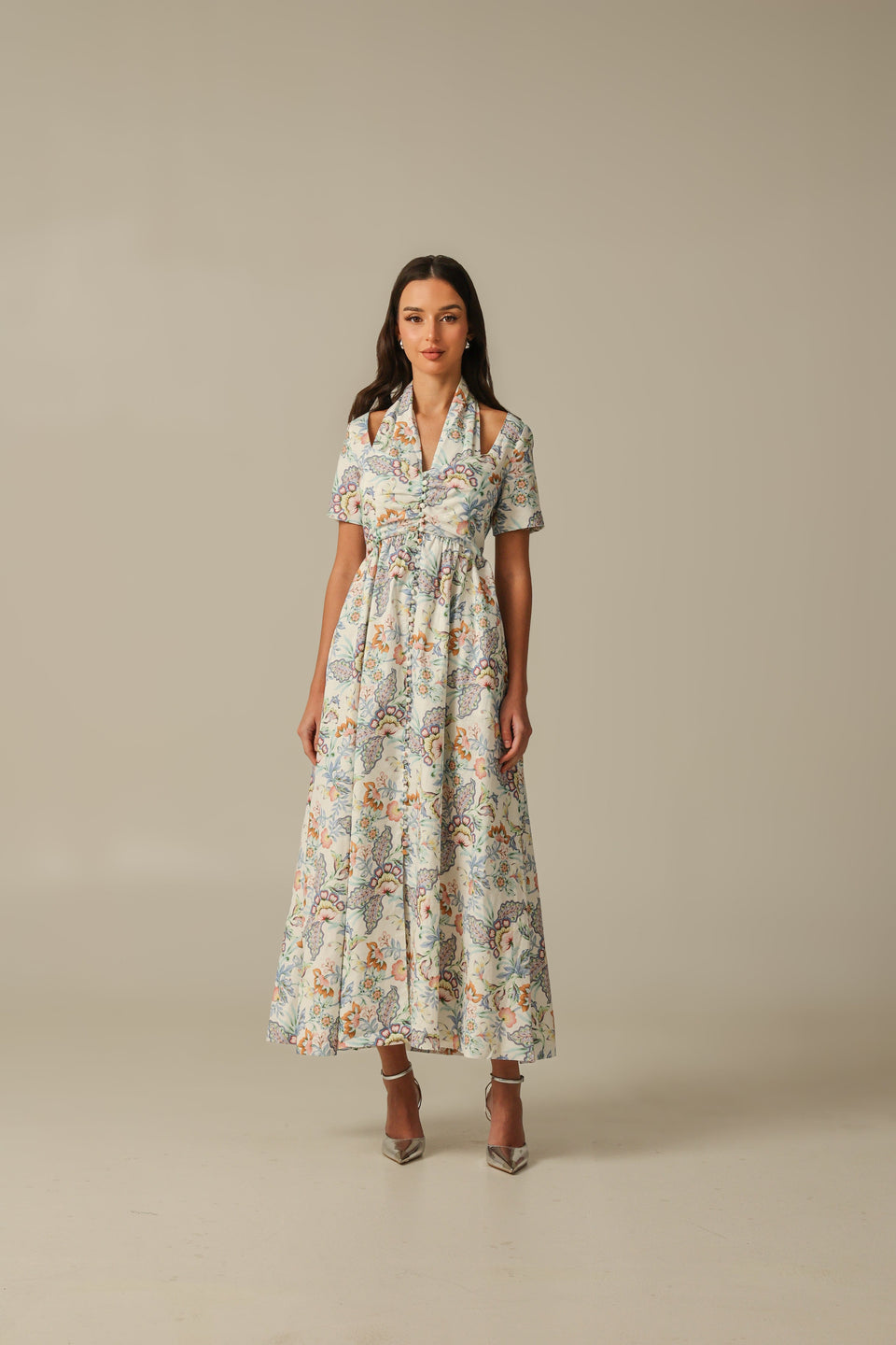 Soft Linen Vibrant Printed Dress – Modest & Light Summer Wear XS