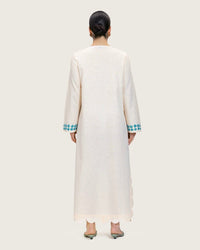 Soft Melon Linen Kaftan with Hand Embellishments and Scalloped Edges - Noētic