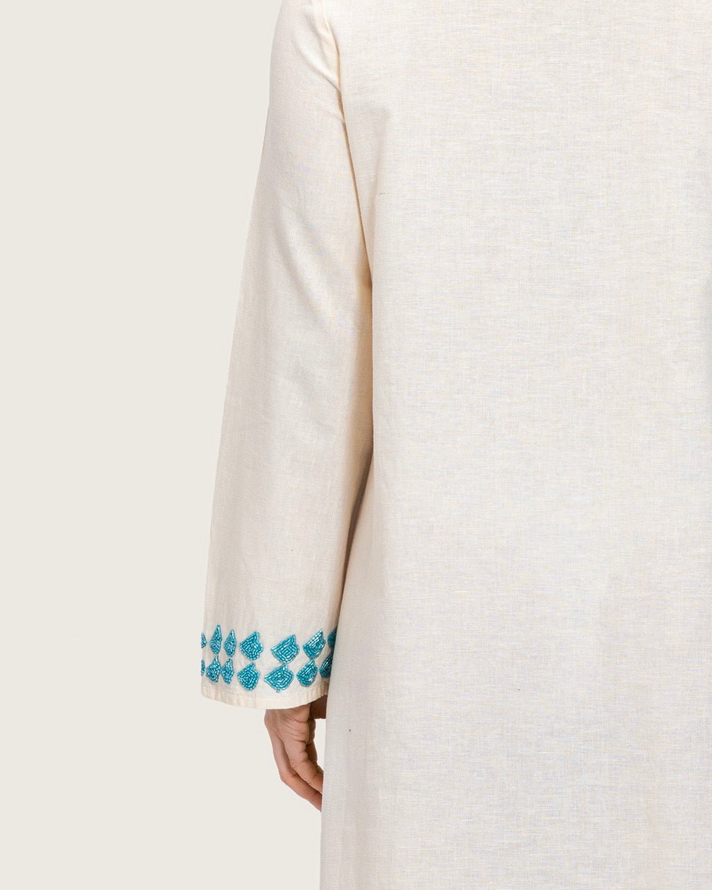 Soft Melon Linen Kaftan with Hand Embellishments and Scalloped Edges - Noētic