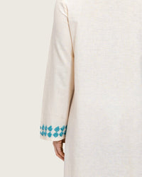 Soft Melon Linen Kaftan with Hand Embellishments and Scalloped Edges - Noētic