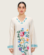 Soft Melon Linen Kaftan with Hand Embellishments and Scalloped Edges - Noētic