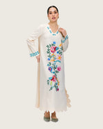 Soft Melon Linen Kaftan with Hand Embellishments and Scalloped Edges - Noētic