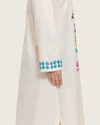 Soft Melon Linen Kaftan with Hand Embellishments and Scalloped Edges - Noētic