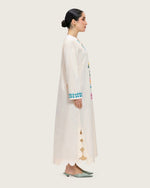 Soft Melon Linen Kaftan with Hand Embellishments and Scalloped Edges - Noētic