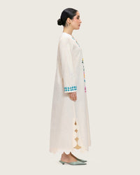 Soft Melon Linen Kaftan with Hand Embellishments and Scalloped Edges - Noētic