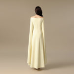 Soft Yellow Maxi Dress with Floral Embroidered Neckline - Noētic