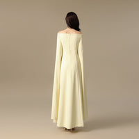 Soft Yellow Maxi Dress with Floral Embroidered Neckline - Noētic