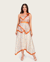 Statement Satin One-Shoulder Dress with Artistic Print & Bow Detail - Noētic