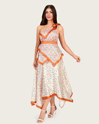 Statement Satin One-Shoulder Dress with Artistic Print & Bow Detail - Noētic
