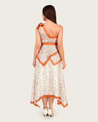 Statement Satin One-Shoulder Dress with Artistic Print & Bow Detail - Noētic
