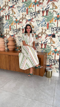 Striped Floral Linen Dress - Noētic