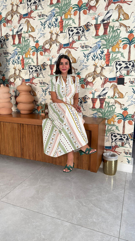 Striped Floral Linen Dress - Noētic
