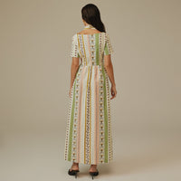 Striped Floral Linen Dress - Noētic
