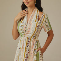 Striped Floral Linen Dress - Noētic