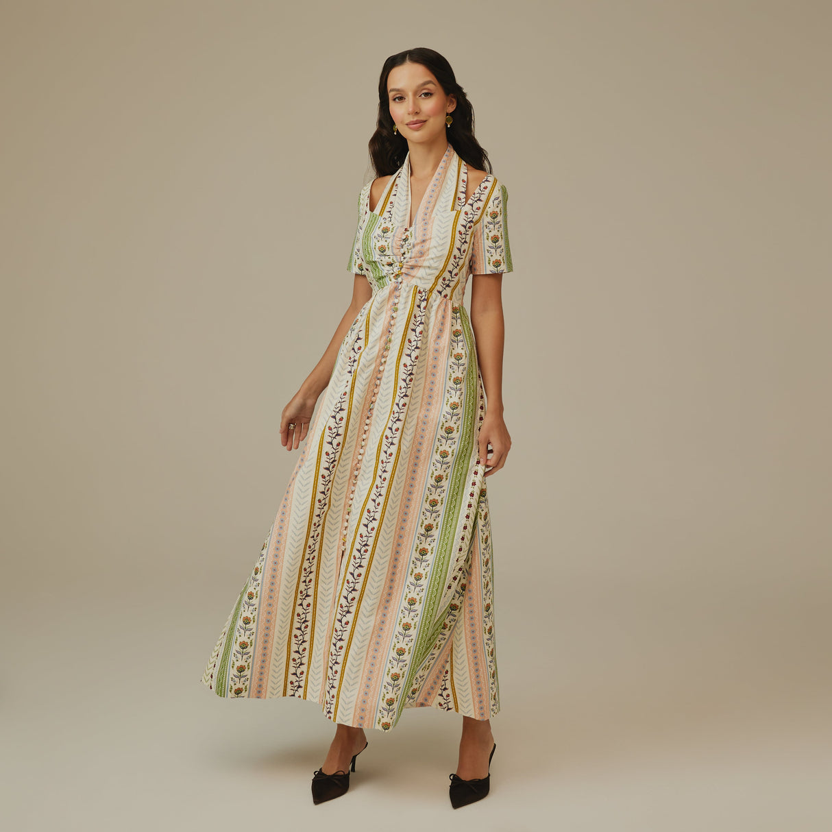 Striped Floral Linen Dress - Noētic