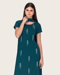 Teal Green Maxi Dress with Beaded Embellishments - Noētic