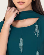 Teal Green Maxi Dress with Beaded Embellishments - Noētic