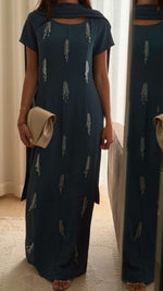 Teal Green Maxi Dress with Beaded Embellishments - Noētic