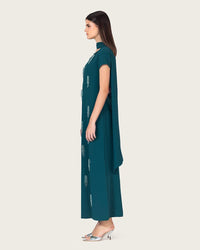Teal Green Maxi Dress with Beaded Embellishments - Noētic