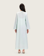 Turquoise Linen Kaftan with Hand Embellishments and Scalloped Edges - Noētic