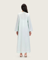 Turquoise Linen Kaftan with Hand Embellishments and Scalloped Edges - Noētic
