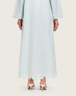 Turquoise Linen Kaftan with Hand Embellishments and Scalloped Edges - Noētic