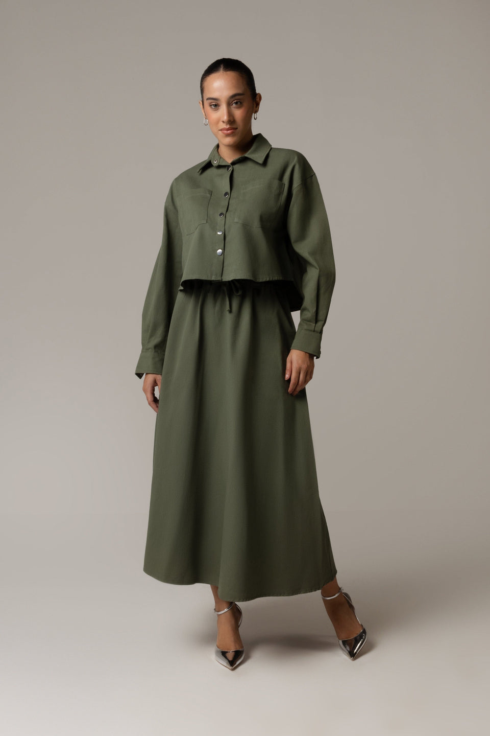 Twill Shirt & Skirt Set - Green - Noētic