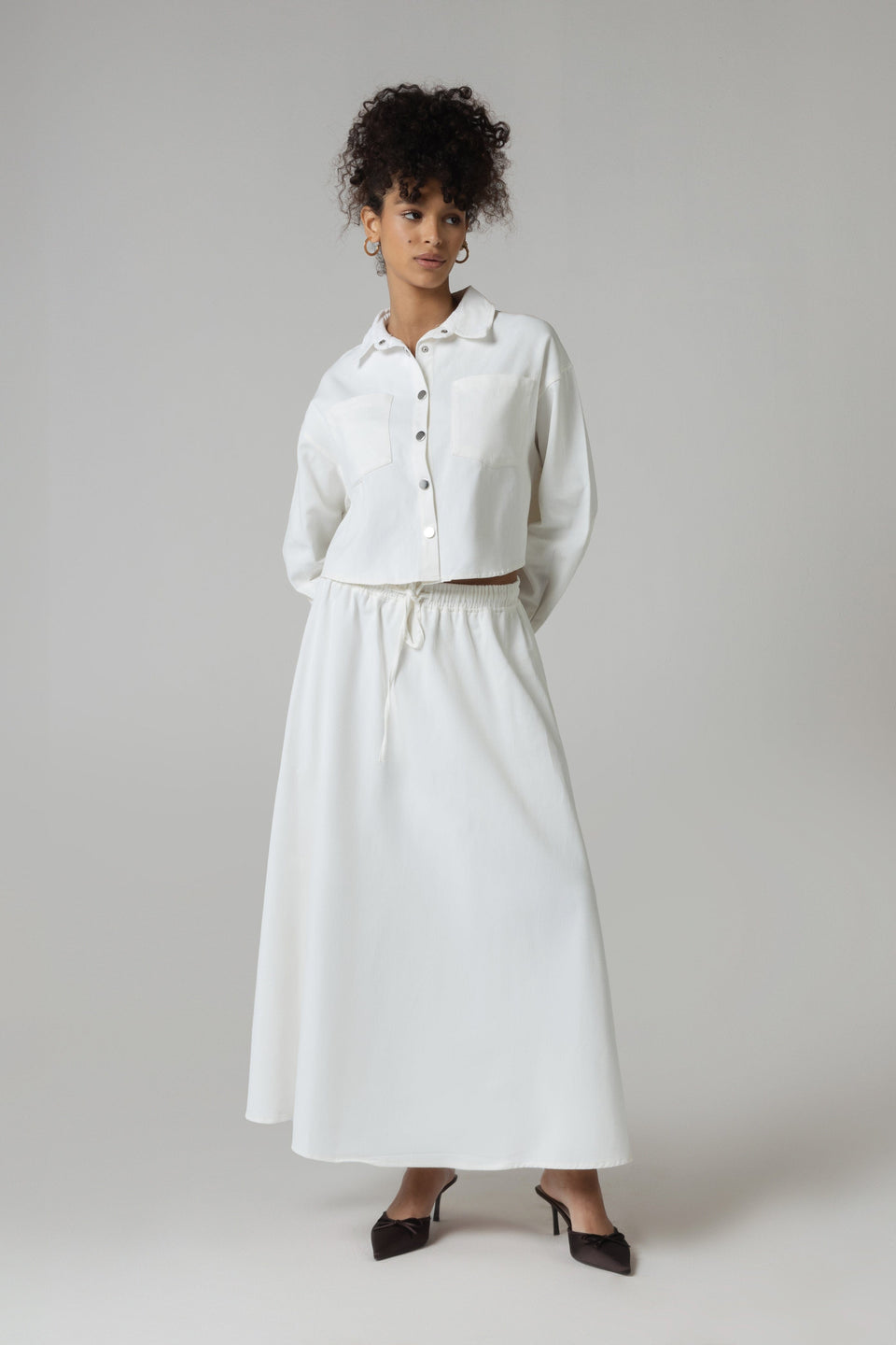 Twill Shirt & Skirt Set - White - Noētic