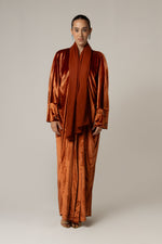 Velvet Loose Fit Abaya with Embellishments - Brown - Noētic