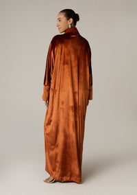 Velvet Loose Fit Abaya with Embellishments - Brown - Noētic