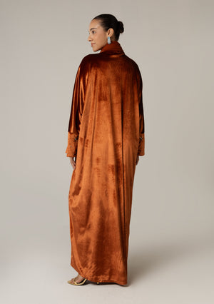 Velvet Loose Fit Abaya with Embellishments - Brown - Noētic