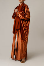 Velvet Loose Fit Abaya with Embellishments - Brown - Noētic