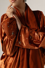Velvet Loose Fit Abaya with Embellishments - Brown - Noētic