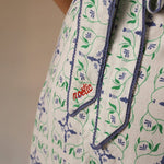 white And Blue Linen Printed Dress with Crochet Trims - Noētic