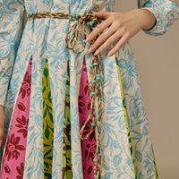 ًWhite And Blue Multiprinted Linen Shirt Dress - Noētic