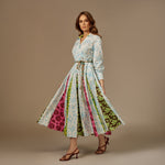ًWhite And Blue Multiprinted Linen Shirt Dress - Noētic