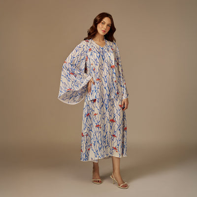 White And blue The Red Sea Breeze: Fish Motif Kaftan - Noētic