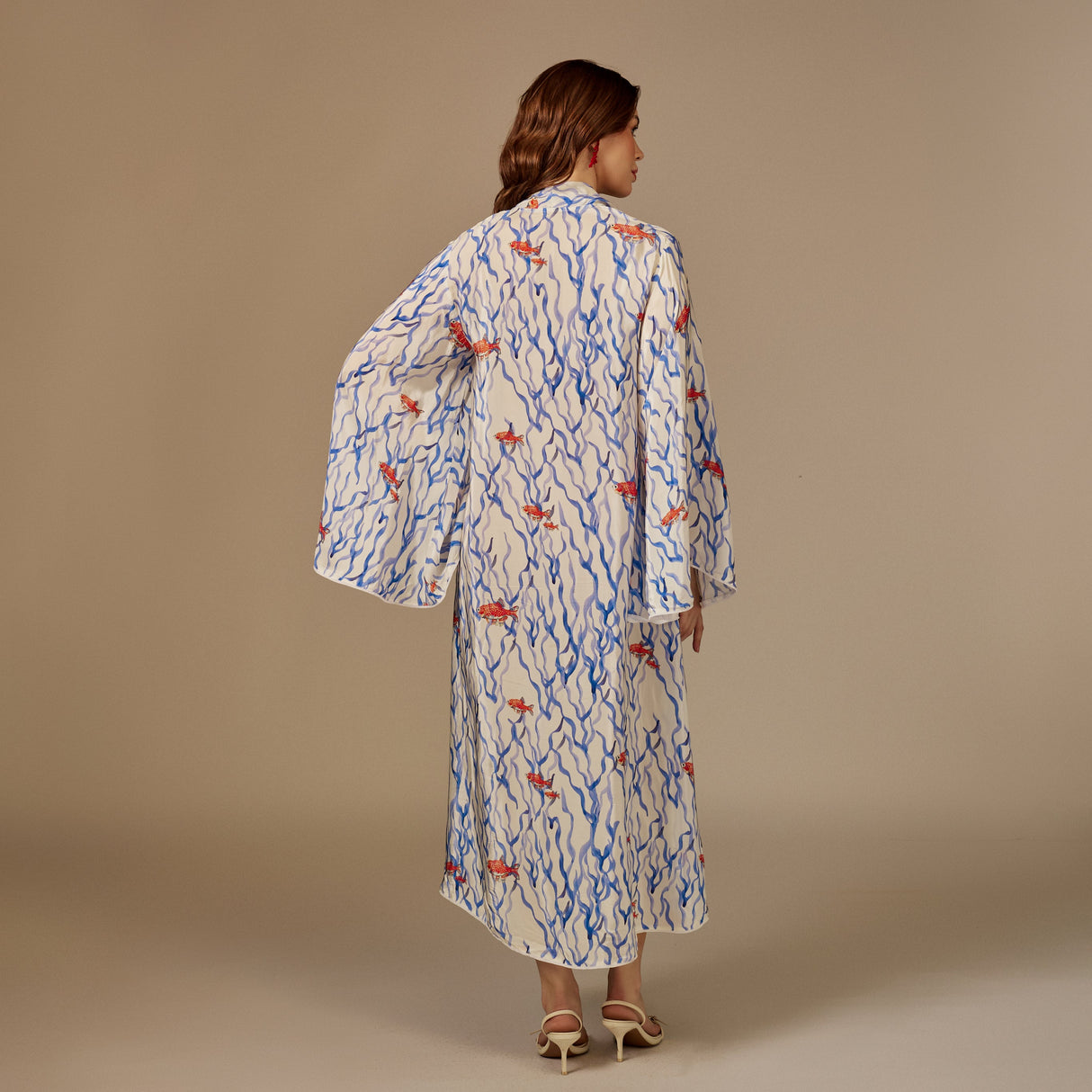 White And blue The Red Sea Breeze: Fish Motif Kaftan - Noētic